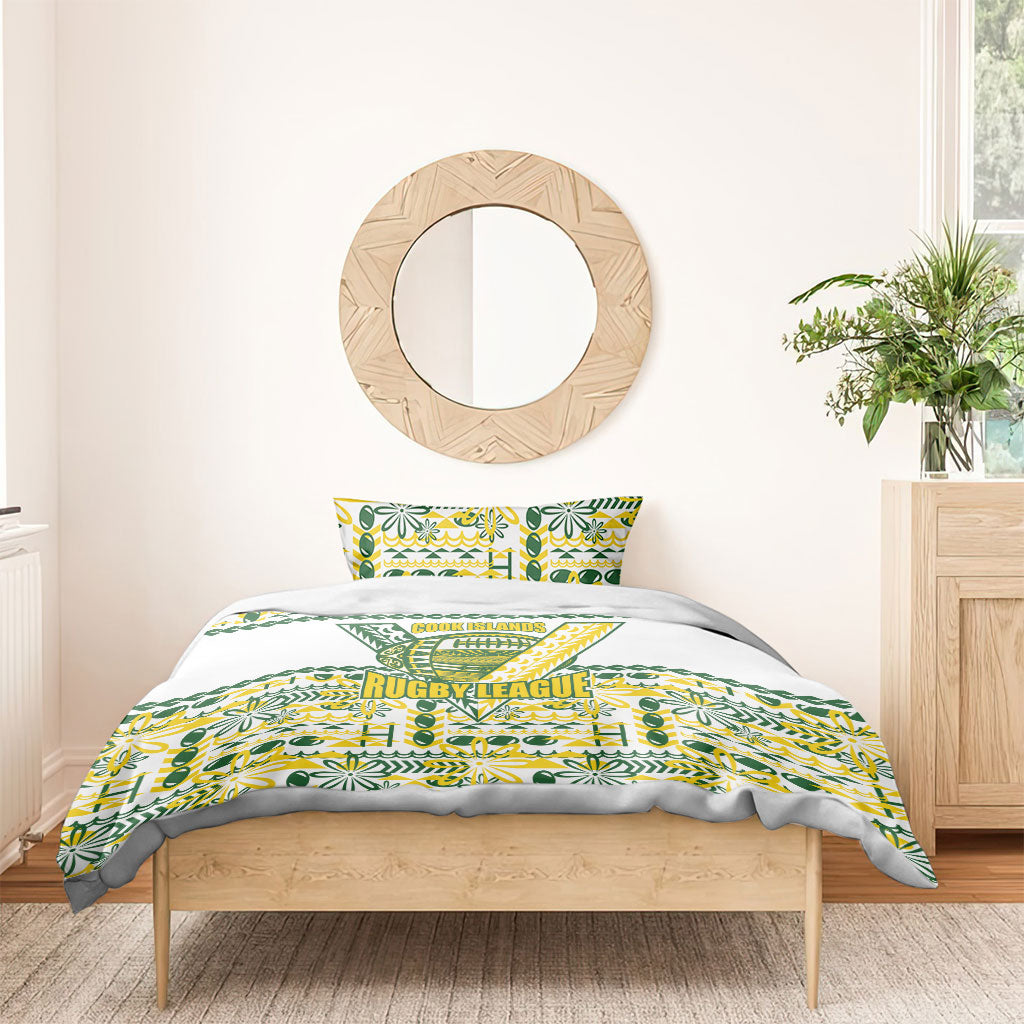 Cook Islands Island Floral Bedding Set White Traditional Kuki's Geometric Pattern LT9 - Polynesian Pride