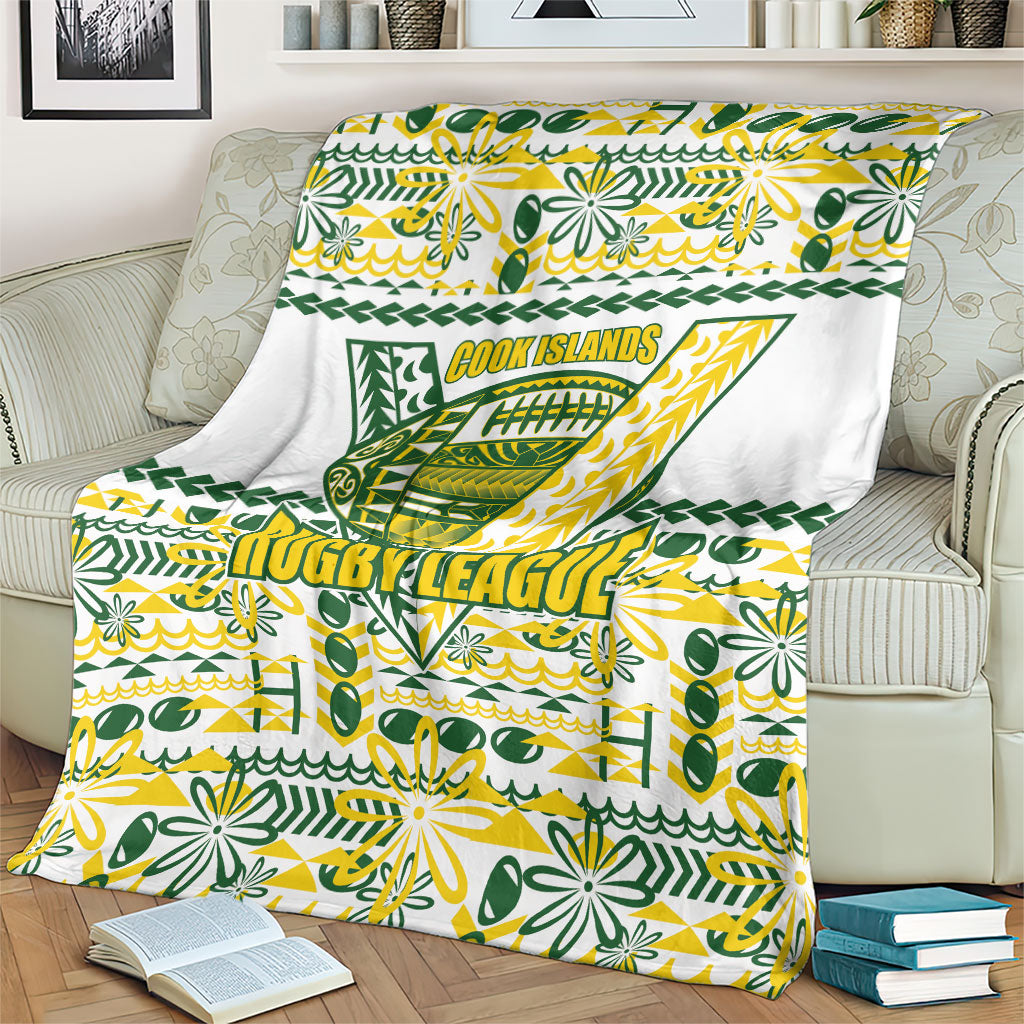 Cook Islands Island Floral Blanket White Traditional Kuki's Geometric Pattern LT9 - Polynesian Pride