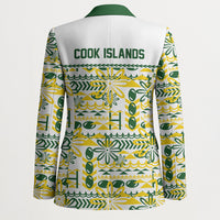 Cook Islands Island Floral Blazer White Traditional Kuki's Geometric Pattern LT9 - Polynesian Pride