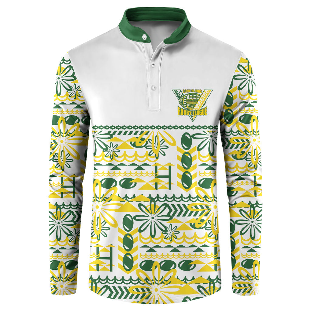 Cook Islands Island Floral Button Sweatshirt White Traditional Kuki's Geometric Pattern LT9 White - Polynesian Pride