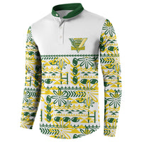 Cook Islands Island Floral Button Sweatshirt White Traditional Kuki's Geometric Pattern LT9 - Polynesian Pride
