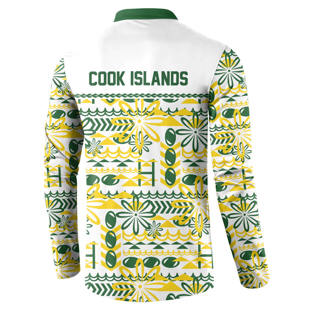 Cook Islands Island Floral Button Sweatshirt White Traditional Kuki's Geometric Pattern LT9 - Polynesian Pride