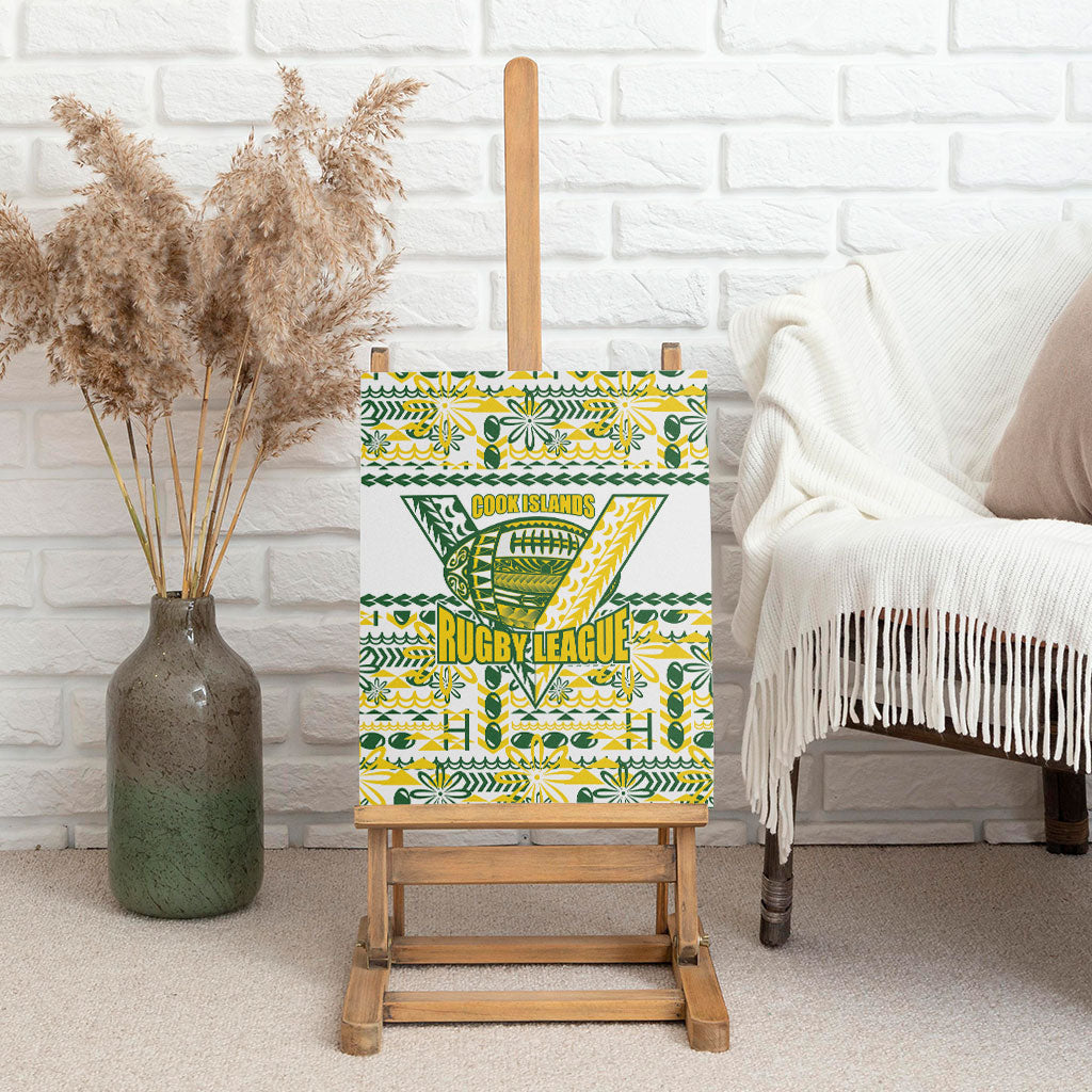 Cook Islands Island Floral Canvas Wall Art White Traditional Kuki's Geometric Pattern LT9 - Polynesian Pride