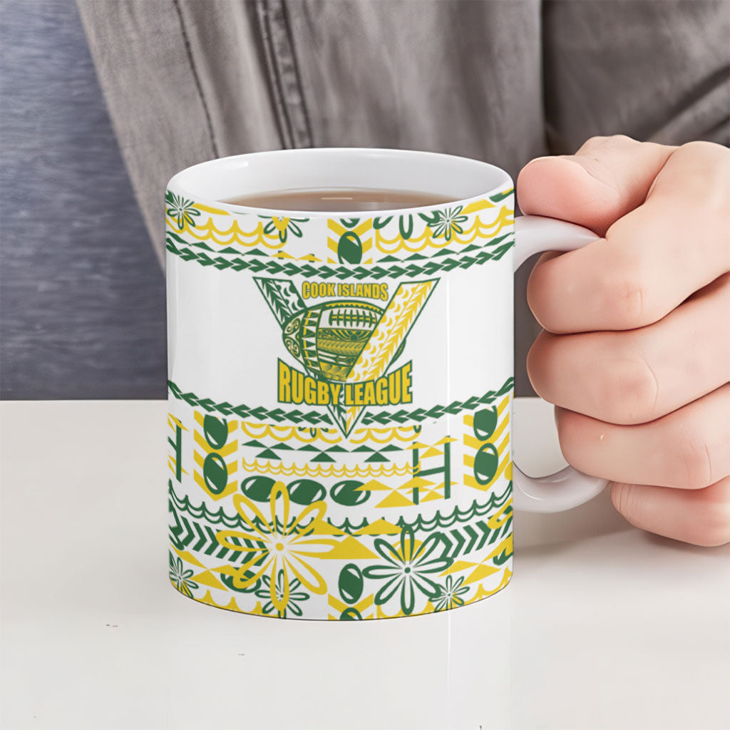 Cook Islands Island Floral Ceramic Mug White Traditional Kuki's Geometric Pattern LT9 - Polynesian Pride