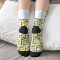 Cook Islands Island Floral Crew Socks White Traditional Kuki's Geometric Pattern LT9 - Polynesian Pride