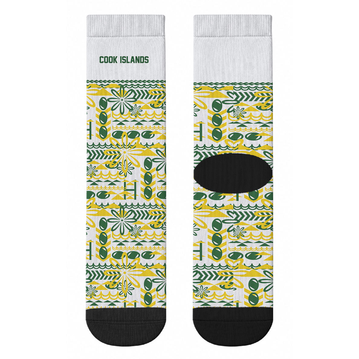 Cook Islands Island Floral Crew Socks White Traditional Kuki's Geometric Pattern LT9 - Polynesian Pride