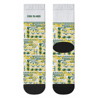 Cook Islands Island Floral Crew Socks White Traditional Kuki's Geometric Pattern LT9 - Polynesian Pride