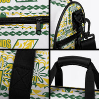 Cook Islands Island Floral Duffle Bag White Traditional Kuki's Geometric Pattern LT9 - Polynesian Pride