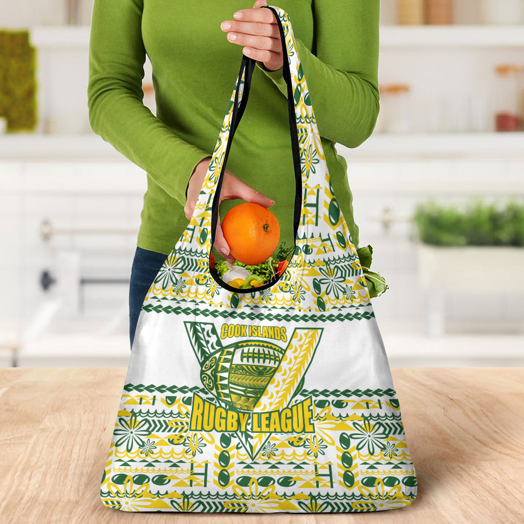 Cook Islands Island Floral Grocery Bag White Traditional Kuki's Geometric Pattern LT9 - Polynesian Pride