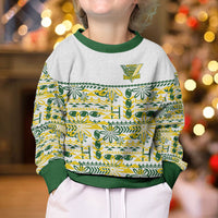 Cook Islands Island Floral Kid Ugly Christmas Sweater White Traditional Kuki's Geometric Pattern LT9 - Polynesian Pride