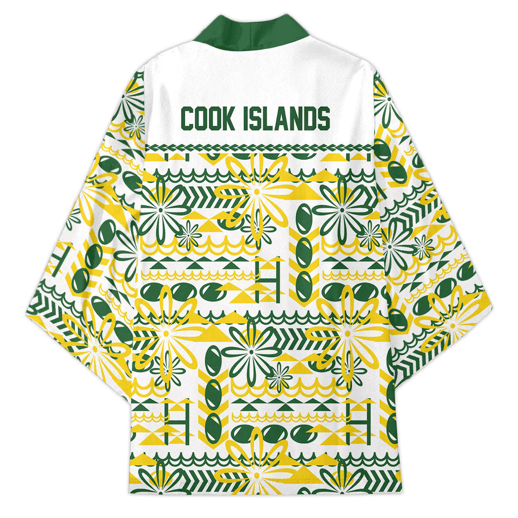 Cook Islands Island Floral Kimono White Traditional Kuki's Geometric Pattern LT9 - Polynesian Pride