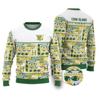 Cook Islands Island Floral Ugly Christmas Sweater White Traditional Kuki's Geometric Pattern LT9 White - Polynesian Pride