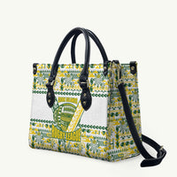 Cook Islands Island Floral Leather Bag White Traditional Kuki's Geometric Pattern LT9 White - Polynesian Pride