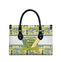 Cook Islands Island Floral Leather Bag White Traditional Kuki's Geometric Pattern LT9 - Polynesian Pride