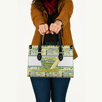 Cook Islands Island Floral Leather Bag White Traditional Kuki's Geometric Pattern LT9 - Polynesian Pride