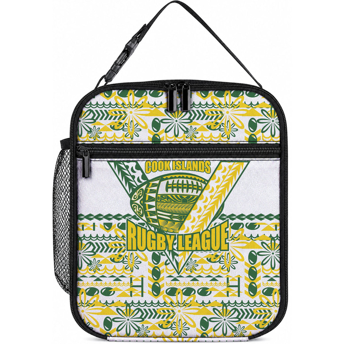 Cook Islands Island Floral Lunch Bag White Traditional Kuki's Geometric Pattern LT9 10.2 × 8.3 × 4.3 inch White - Polynesian Pride