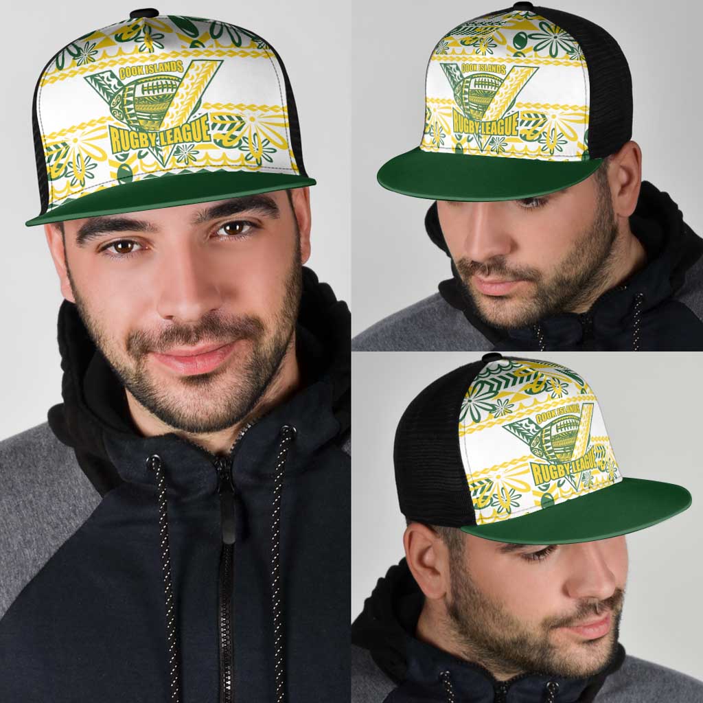 Cook Islands Island Floral Mesh Trucker Cap White Traditional Kuki's Geometric Pattern LT9 - Polynesian Pride