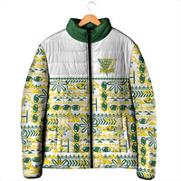 Cook Islands Island Floral Padded Jacket White Traditional Kuki's Geometric Pattern LT9 - Polynesian Pride