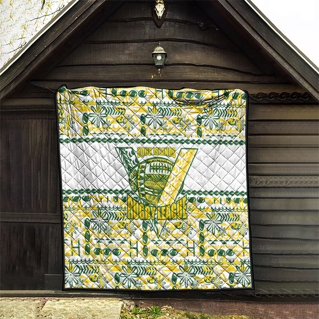 Cook Islands Island Floral Quilt White Traditional Kuki's Geometric Pattern LT9 - Polynesian Pride