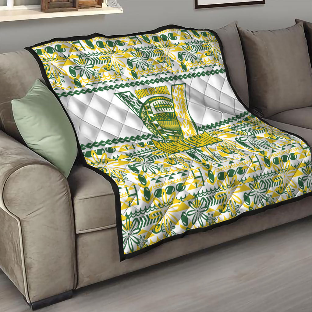 Cook Islands Island Floral Quilt White Traditional Kuki's Geometric Pattern LT9 - Polynesian Pride