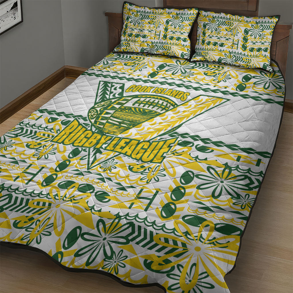 Cook Islands Island Floral Quilt Bed Set White Traditional Kuki's Geometric Pattern LT9 - Polynesian Pride