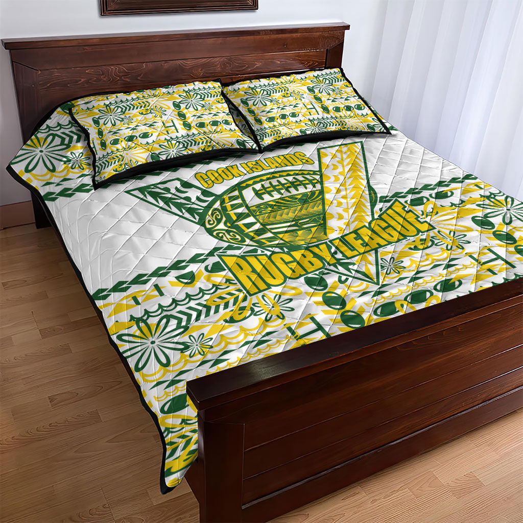 Cook Islands Island Floral Quilt Bed Set White Traditional Kuki's Geometric Pattern LT9 - Polynesian Pride