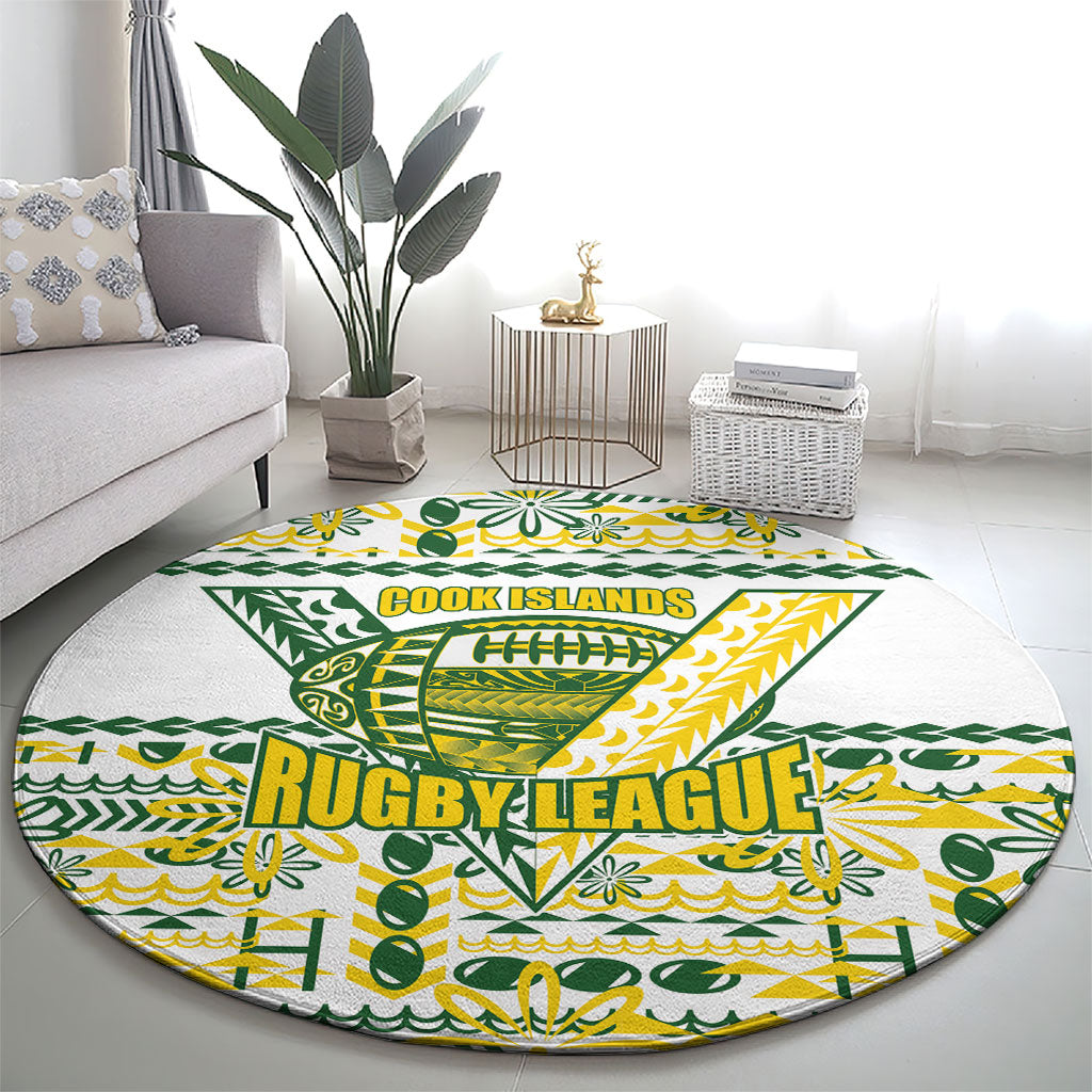 Cook Islands Island Floral Round Carpet White Traditional Kuki's Geometric Pattern LT9 - Polynesian Pride