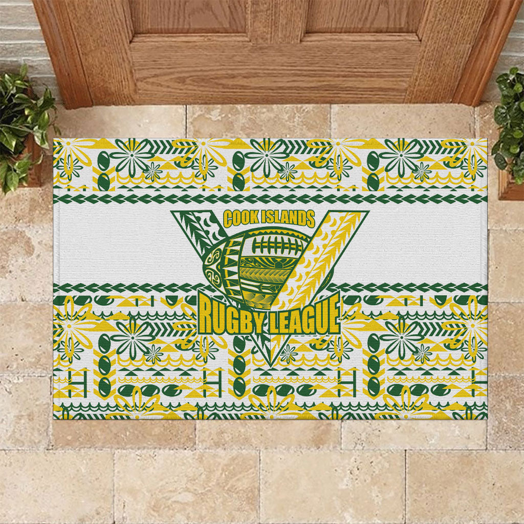 Cook Islands Island Floral Rubber Doormat White Traditional Kuki's Geometric Pattern LT9 White - Polynesian Pride