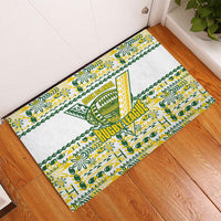 Cook Islands Island Floral Rubber Doormat White Traditional Kuki's Geometric Pattern LT9 - Polynesian Pride