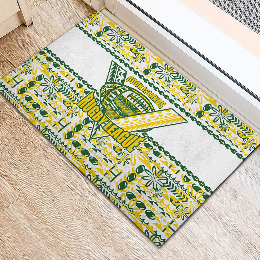 Cook Islands Island Floral Rubber Doormat White Traditional Kuki's Geometric Pattern LT9 - Polynesian Pride