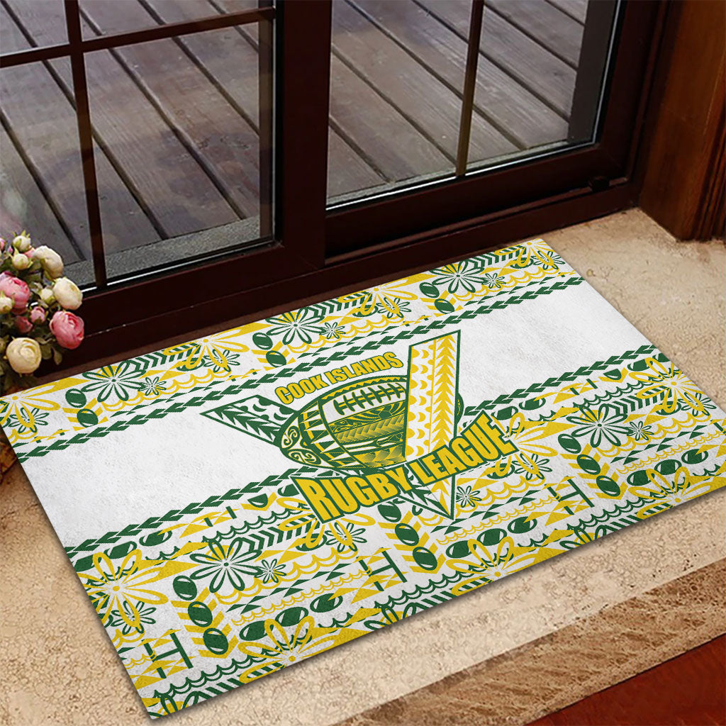 Cook Islands Island Floral Rubber Doormat White Traditional Kuki's Geometric Pattern LT9 - Polynesian Pride