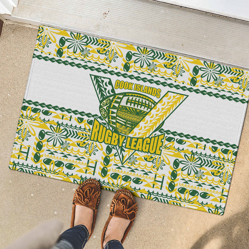 Cook Islands Island Floral Rubber Doormat White Traditional Kuki's Geometric Pattern LT9 - Polynesian Pride