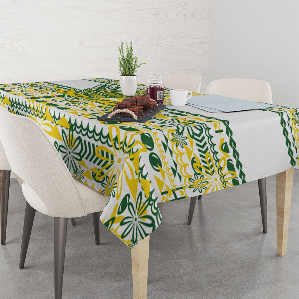 Cook Islands Island Floral Tablecloth White Traditional Kuki's Geometric Pattern LT9 - Polynesian Pride