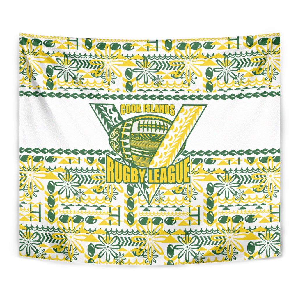 Cook Islands Island Floral Tapestry White Traditional Kuki's Geometric Pattern LT9 - Polynesian Pride