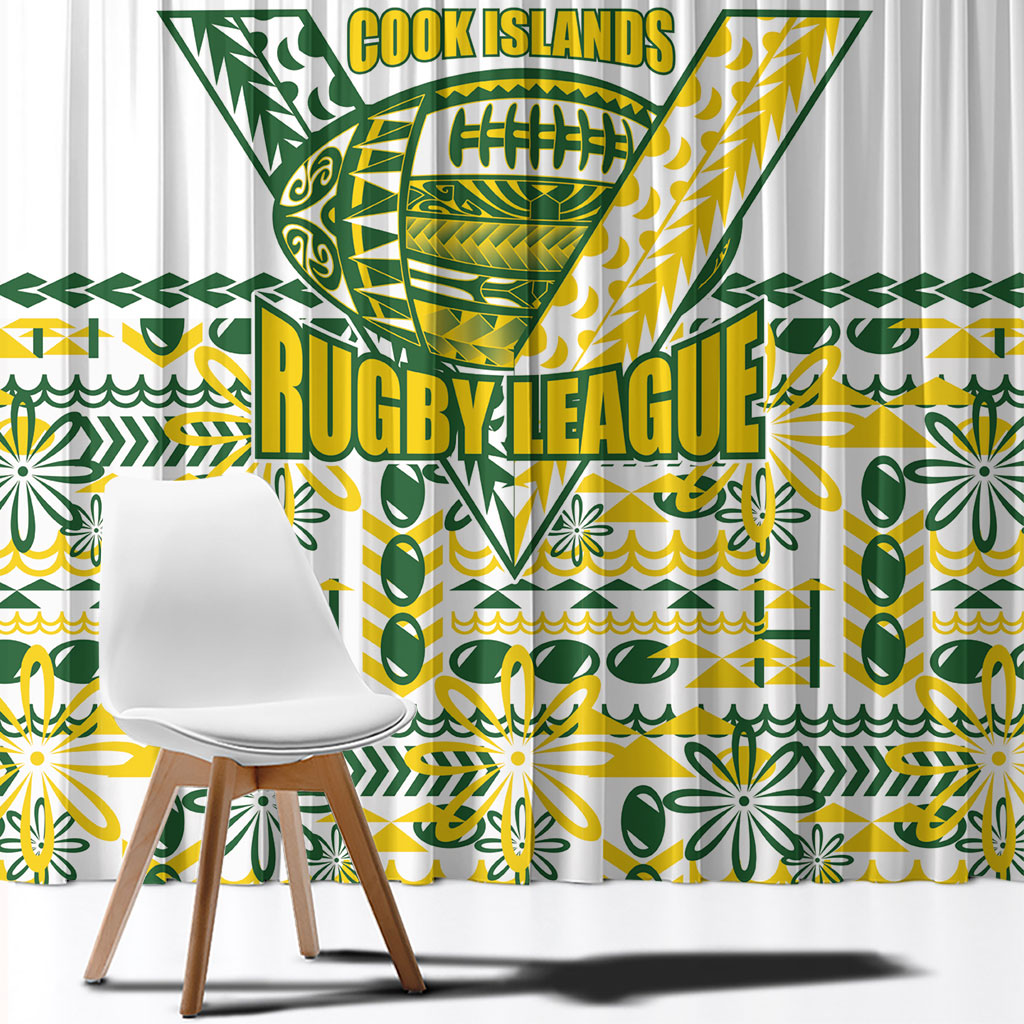 Cook Islands Island Floral Window Curtain White Traditional Kuki's Geometric Pattern LT9 - Polynesian Pride