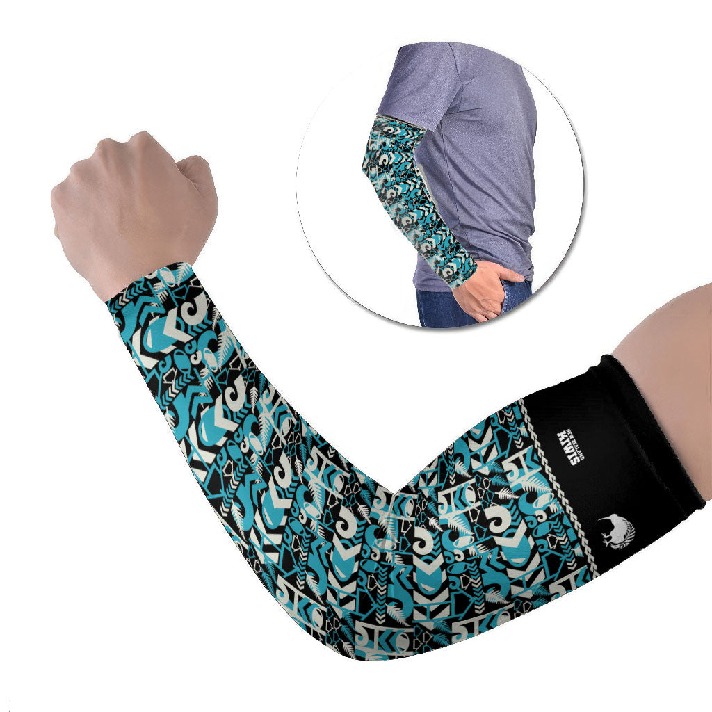 Aotearoa New Zealand Kiwis Tima Riki Motu Arm Sleeves LT9 Set of 2 Black - Polynesian Pride