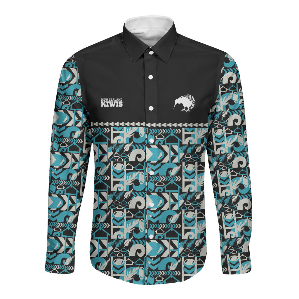 Aotearoa New Zealand Kiwis Tima Riki Motu Long Sleeve Button Shirt LT9 Unisex Black - Polynesian Pride