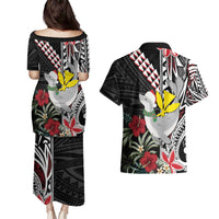 Hawaii Monk Seal Santa Couples Matching Puletasi and Hawaiian Shirt Hibiscus Kakau Pattern Mele Kalikimaka