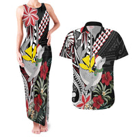 Hawaii Monk Seal Santa Couples Matching Tank Maxi Dress and Hawaiian Shirt Hibiscus Kakau Pattern Mele Kalikimaka