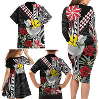 Hawaii Monk Seal Santa Family Matching Long Sleeve Bodycon Dress and Hawaiian Shirt Hibiscus Kakau Pattern Mele Kalikimaka