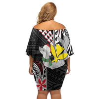 Hawaii Monk Seal Santa Family Matching Off Shoulder Short Dress and Hawaiian Shirt Hibiscus Kakau Pattern Mele Kalikimaka