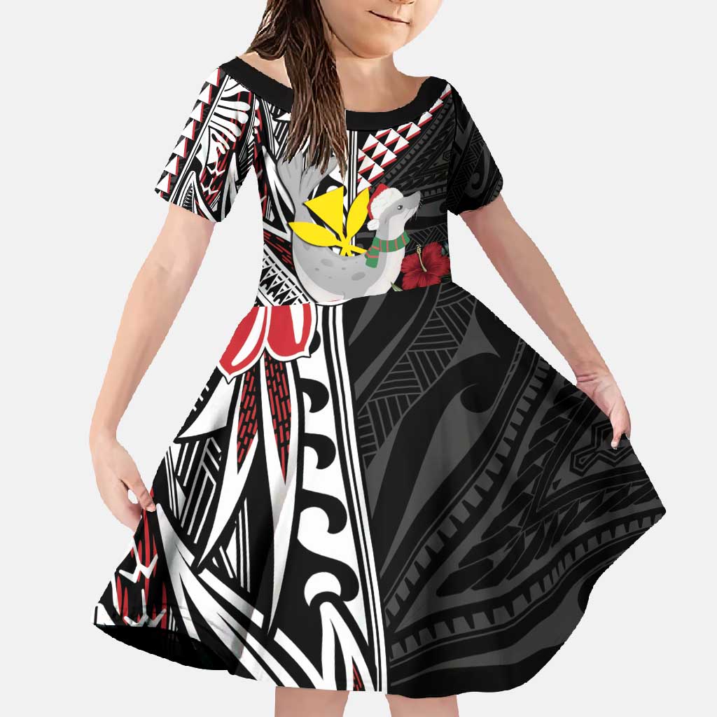 Hawaii Monk Seal Santa Family Matching Tank Maxi Dress and Hawaiian Shirt Hibiscus Kakau Pattern Mele Kalikimaka