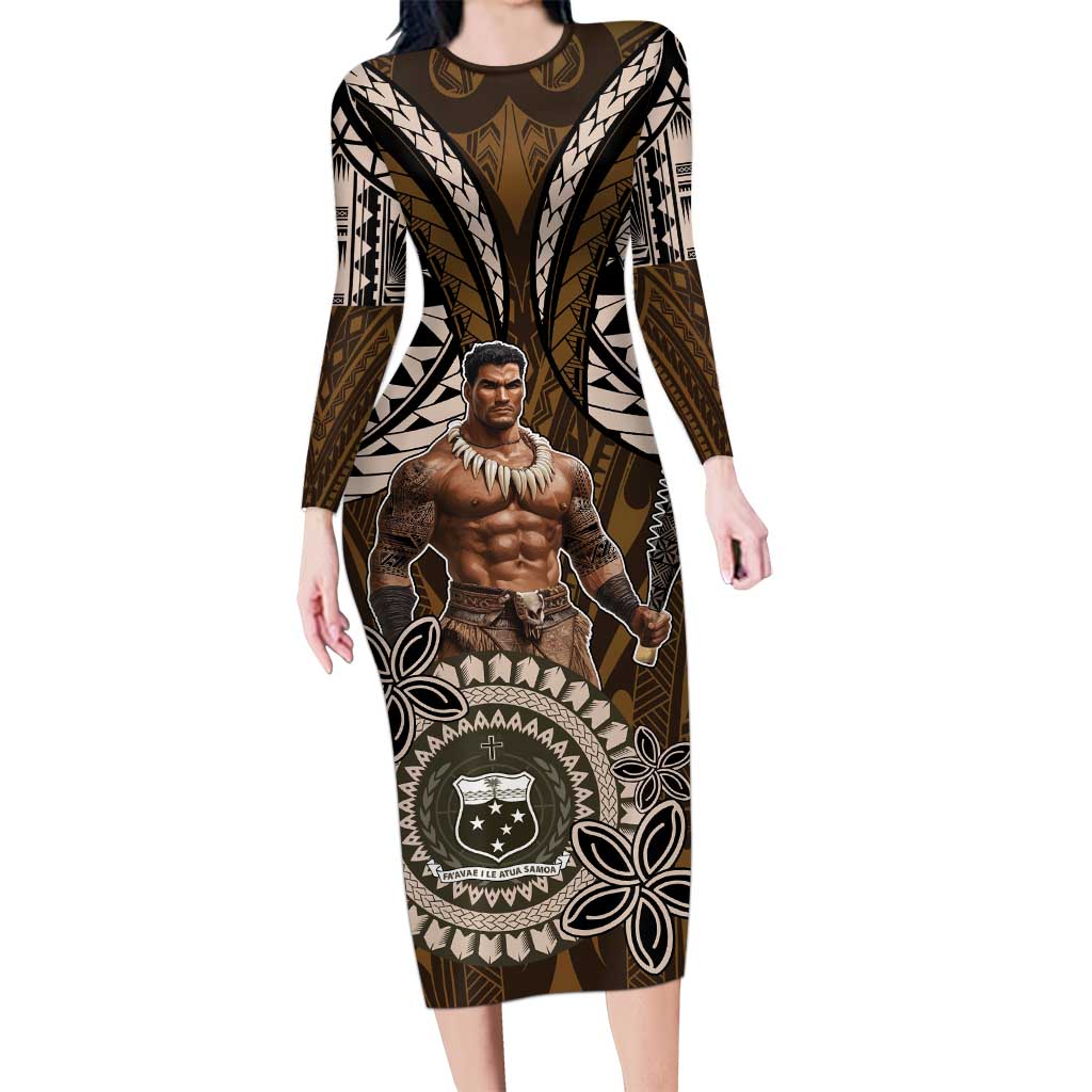 Samoa Warrior Family Matching Long Sleeve Bodycon Dress and Hawaiian Shirt The Mighty Samoan Warrior Spirit