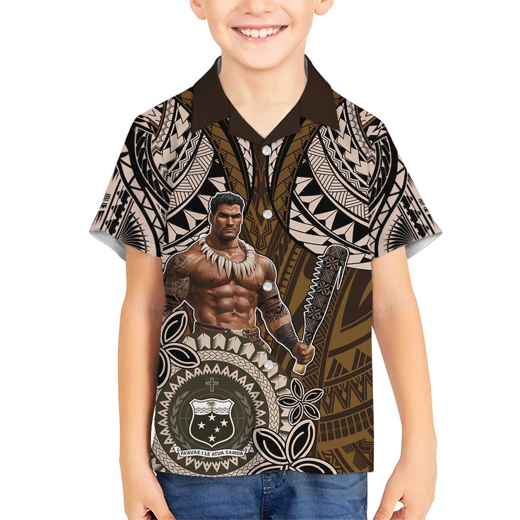 Samoa Warrior Kid Hawaiian Shirt The Mighty Samoan Warrior Spirit LT9 Kid Black - Polynesian Pride