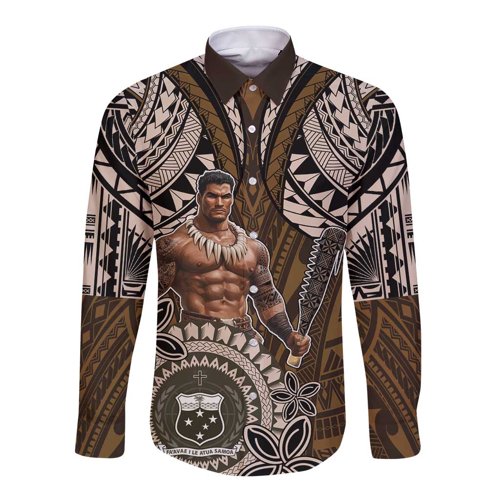 Samoa Warrior Long Sleeve Button Shirt The Mighty Samoan Warrior Spirit LT9 Unisex Black - Polynesian Pride