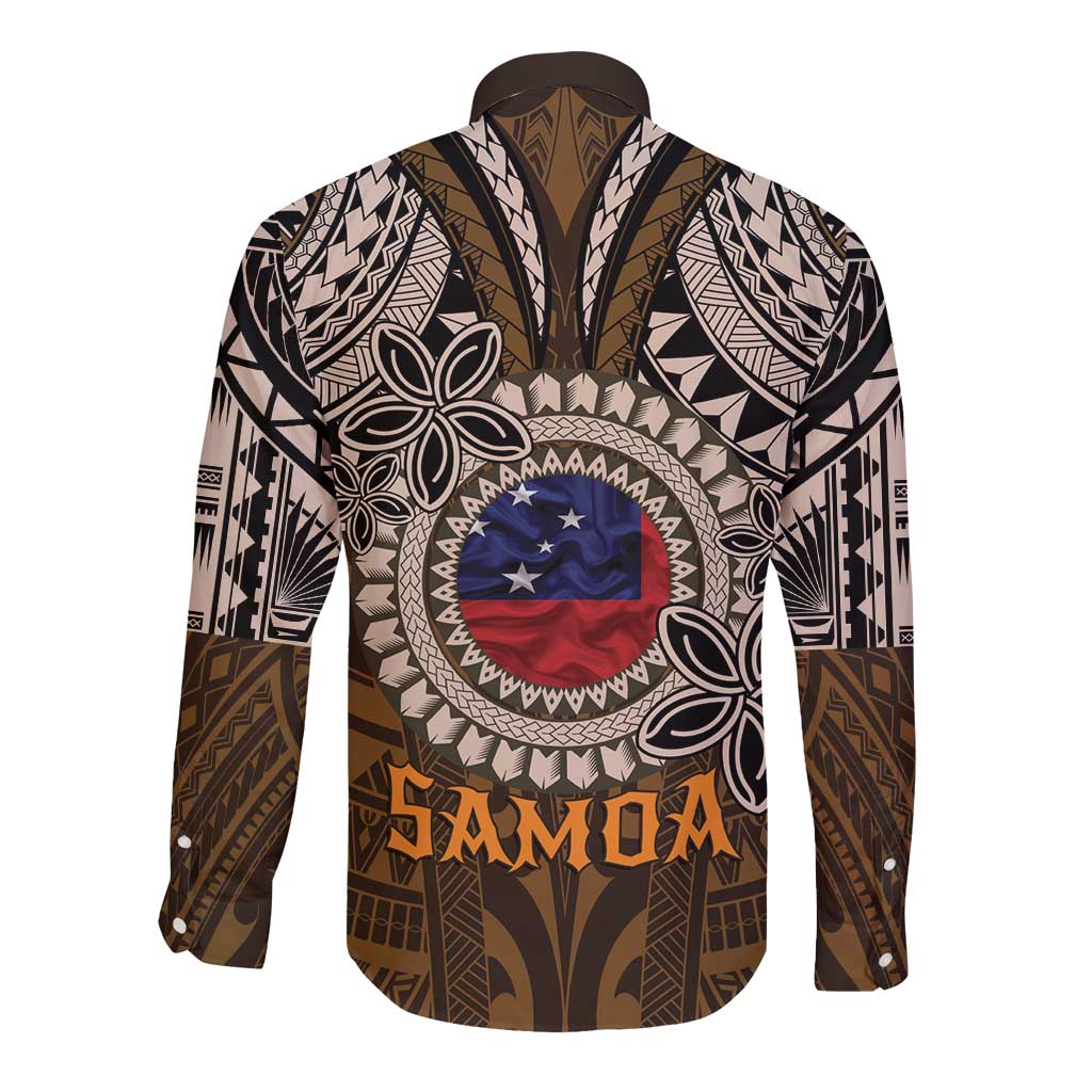 Samoa Warrior Long Sleeve Button Shirt The Mighty Samoan Warrior Spirit LT9 - Polynesian Pride