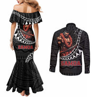 Samoan Pride Polynesian Tribal Warrior Couples Matching Mermaid Dress and Long Sleeve Button Shirt 685 Samoa Mo Samoa