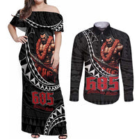 Samoan Pride Polynesian Tribal Warrior Couples Matching Off Shoulder Maxi Dress and Long Sleeve Button Shirt 685 Samoa Mo Samoa