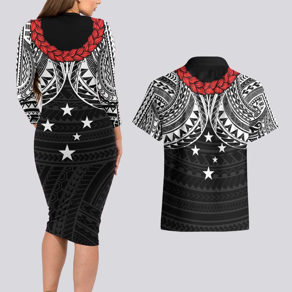 Samoan Tanoa Kava Bowl Ula Fala Couples Matching Long Sleeve Bodycon Dress and Hawaiian Shirt Polynesian Tribal Vibe