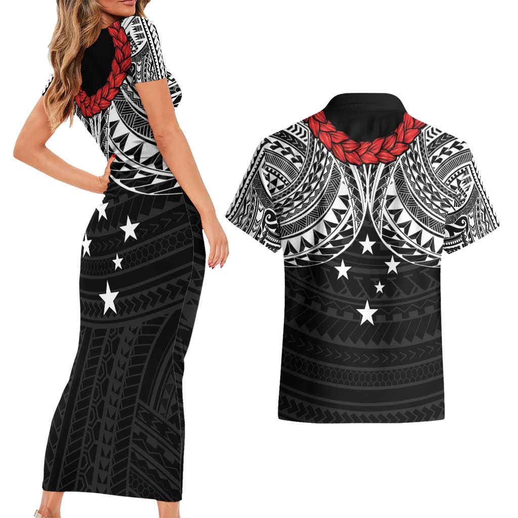 Samoan Tanoa Kava Bowl Ula Fala Couples Matching Short Sleeve Bodycon Dress and Hawaiian Shirt Polynesian Tribal Vibe